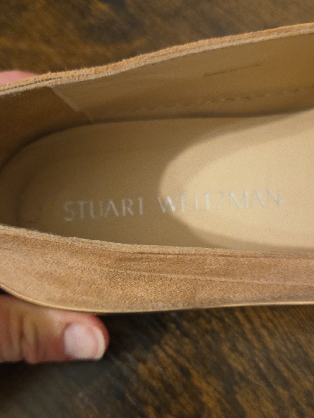 Stuart Weitzman Tan Crystal & Pearl Embellished Slip-On Loafers - Picture 4 of 10